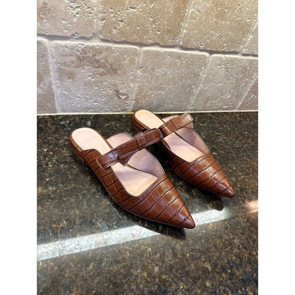 Ad & Daughters Jemma Croc Embossed Brown Leather Mules Size 7.5 EUC - Picture 4 of 13